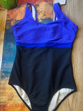 Colorblock One-Piece Swimsuit in Royal Blue and Black